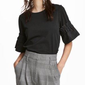 Black Top with Ruffled Sleeves